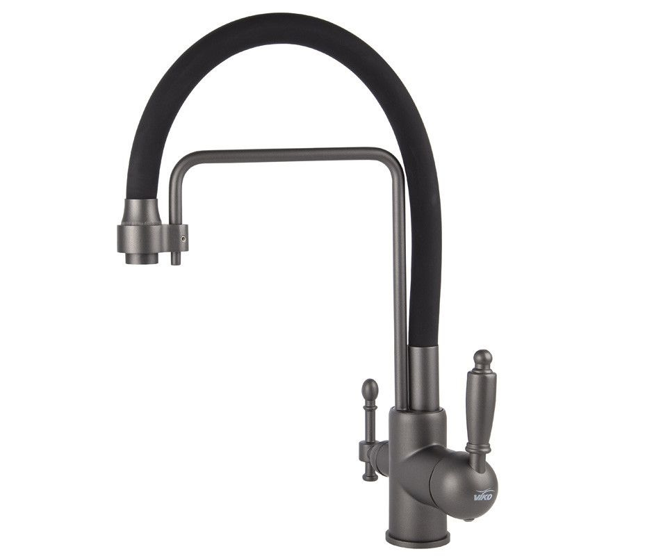 Смеситель для кухни VIKO V-5617 под фильтр Ф35 с черным гибким изливом Gunmetal #1