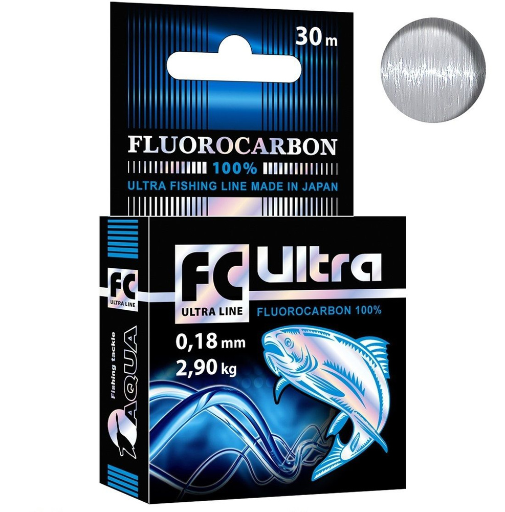 Леска для рыбалки AQUA FC Ultra Fluorocarbon 100% 0,18mm 30m, цвет - прозрачный, test - 2,90kg ( 1 штука #1