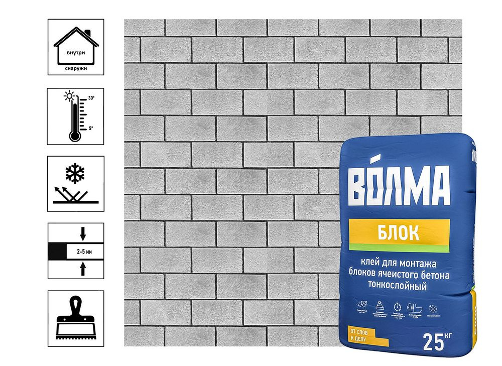 Клей для ячеистого бетона Волма-Блок, 25 кг #1