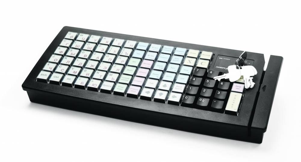 Клавиатура кассовая Posiflex KB6600, PS/2, программируемая POS, черная с ключом  #1