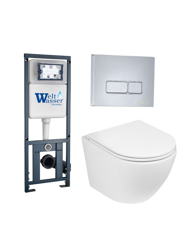 Комплект инсталляция WeltWasser Marberg + унитаз Weltwasser Merzbach 004 GL-WT + кнопка хром SE  #1