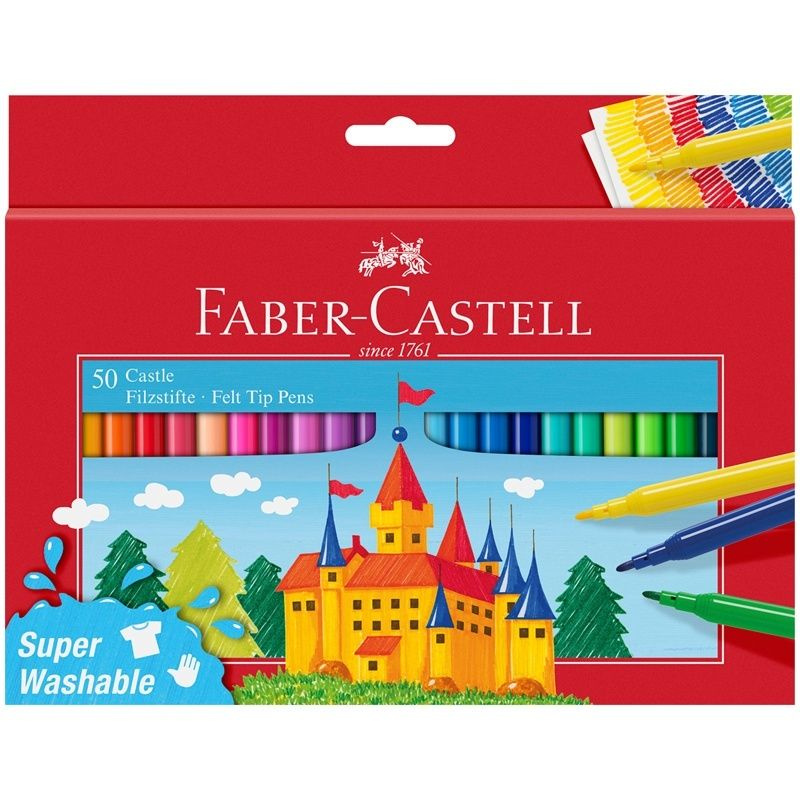 Фломастеры Faber-Castell "Замок", 50 цветов, смываемые, картон, европодвес (554204)  #1