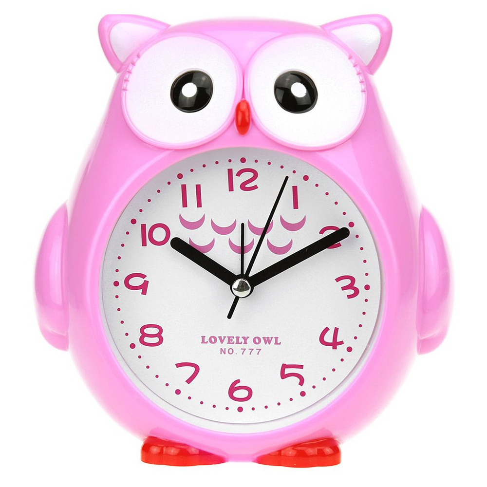 Часы-будильник Сова 14,5х14,5х4,5см циферблат белый с деколью пластм. розовый  #1