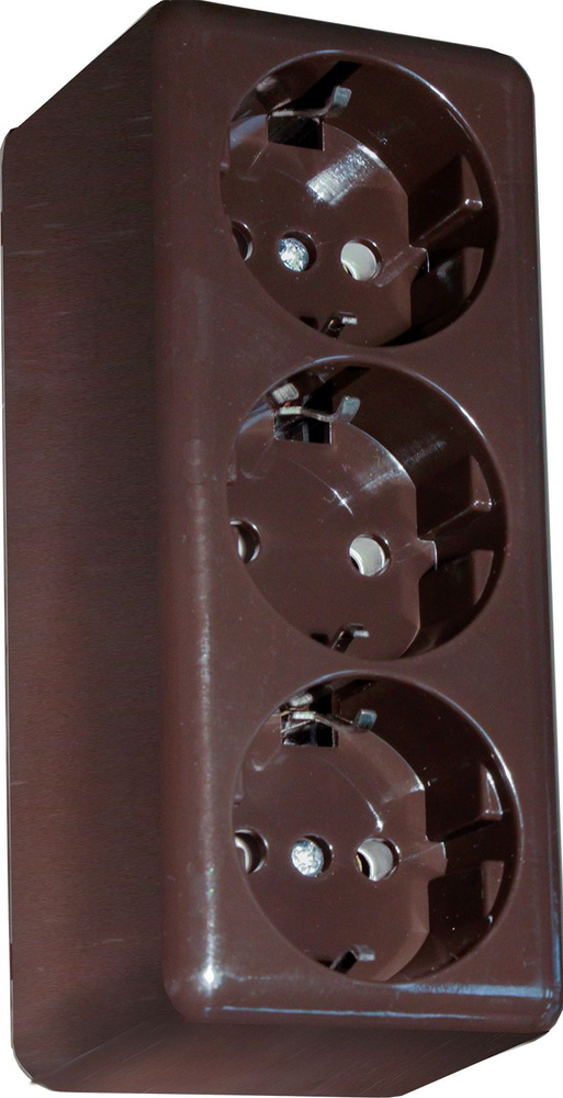 Розетка 3-местная, с заземлением, 230В., 16А., цвет коричневый - купить ...