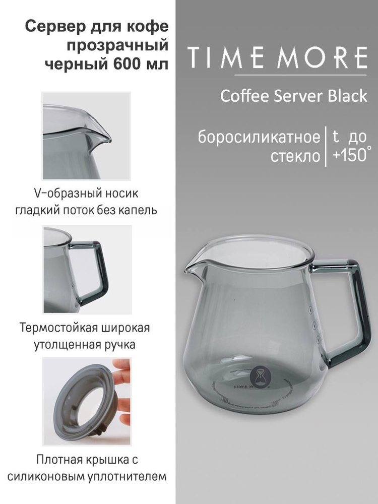 Сервировочный чайник, кофейник, кофейный сервер Timemore Transparent Black 600ml  #1