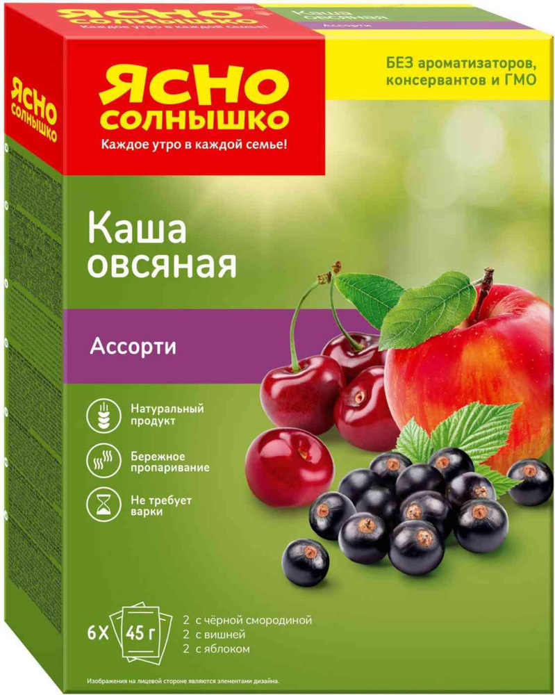 Каша овсяная Ясно Солнышко с чёрной смородиной, вишней и яблоком, 6 45 г, 1 уп  #1