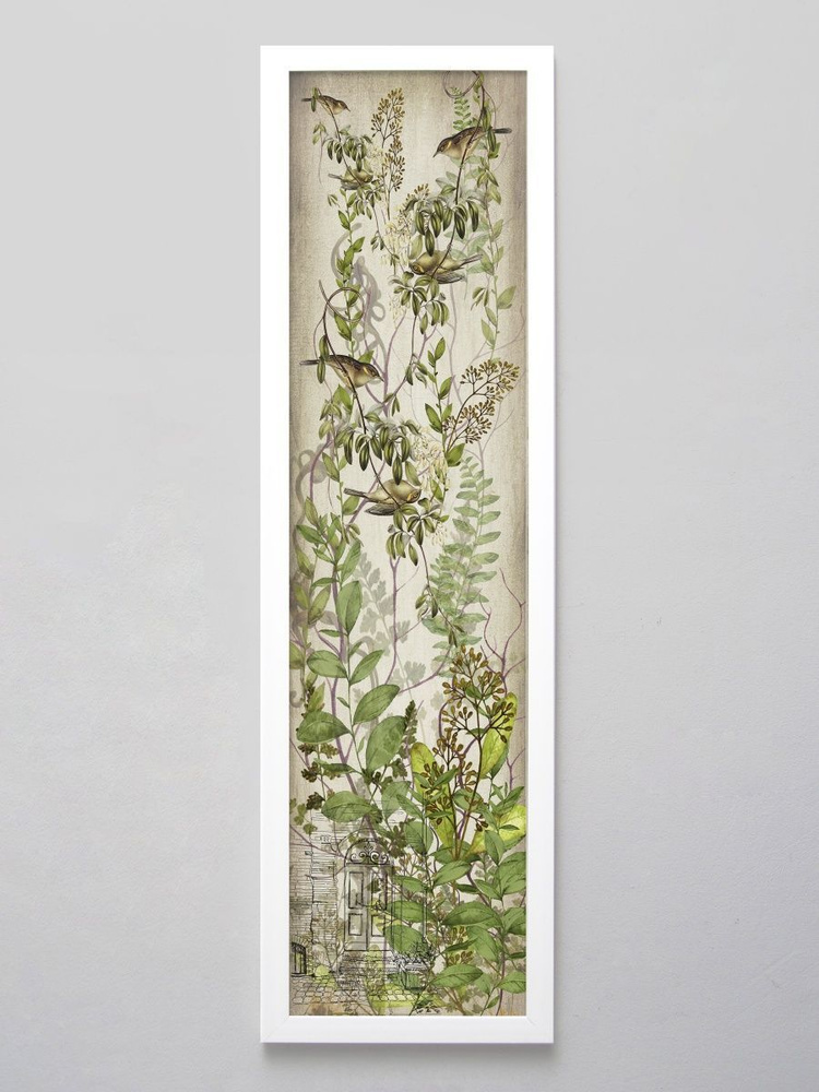 Вертикальная картина \"Птички на ветках\" в тонкой раме 73х21см, печать ...