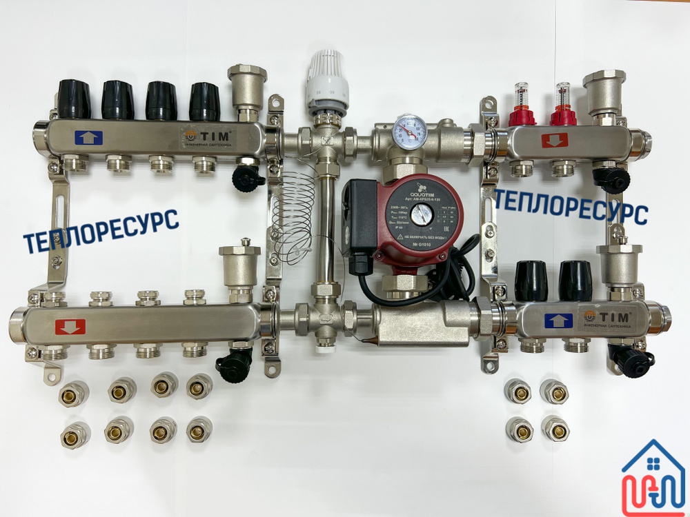 Комплект для подключения тёплого водяного пола на 2 выхода (до 40 кв.м) и радиаторов отопления 4-8 шт #1