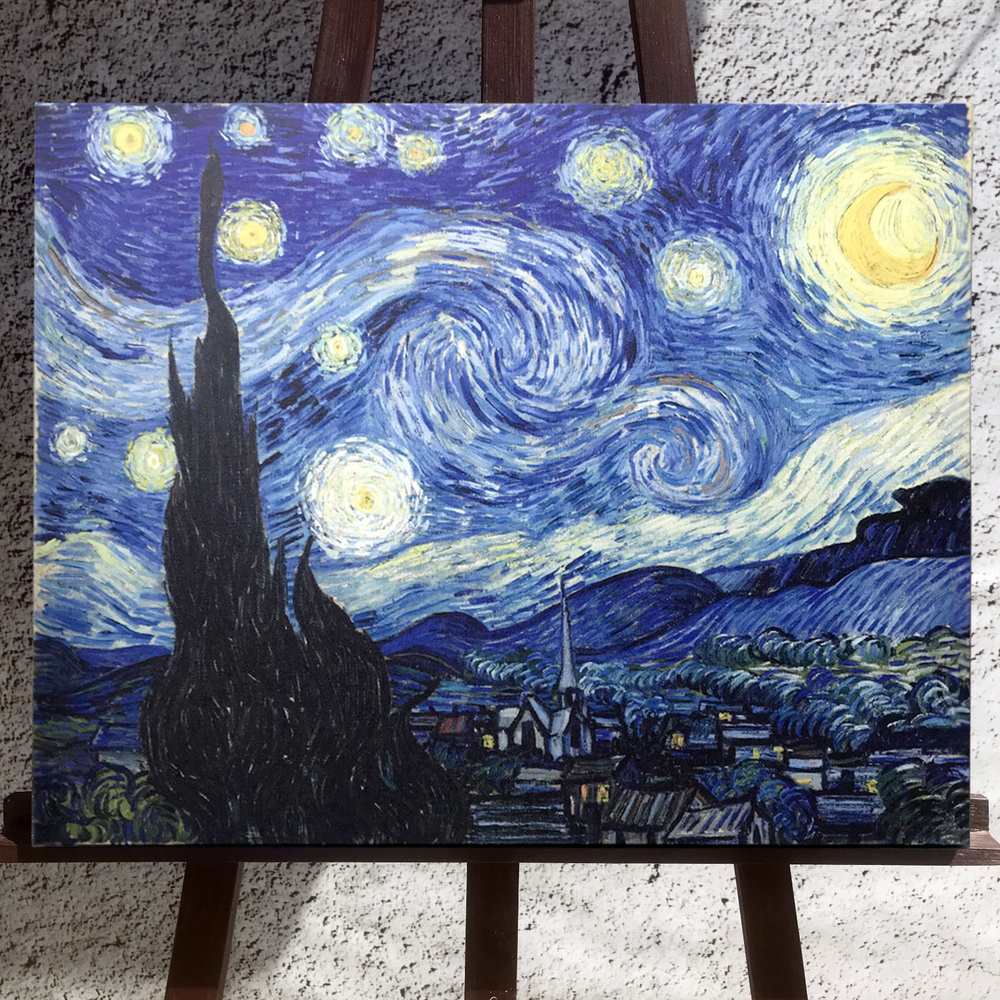Картина на натуральном холсте (репродукция) Винсент Ван Гог "Звездная ночь" 90х70см / картина для интерьера #1