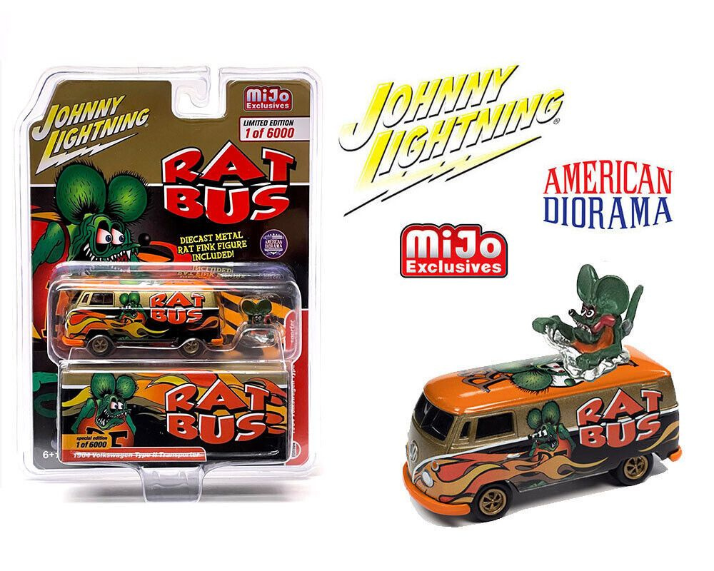 Модель коллекционная Johnny Lightning 1964 Volkswagen RAT FINK RAT BUS W/  Rat Fink Figure - купить в интернет-магазине OZON по выгодной цене  (862027138)