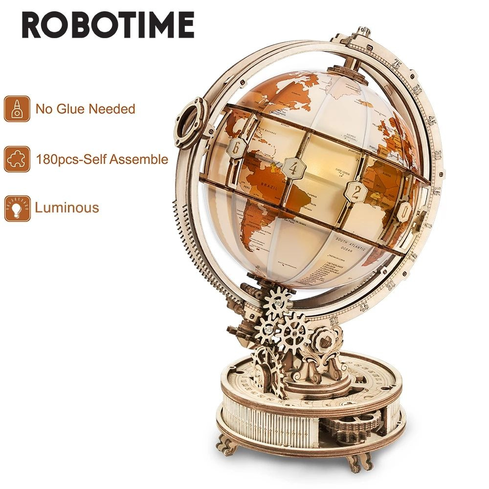 Деревянный 3D пазл Robotime Rokr Luminous Globe Игрушки 14+ лет