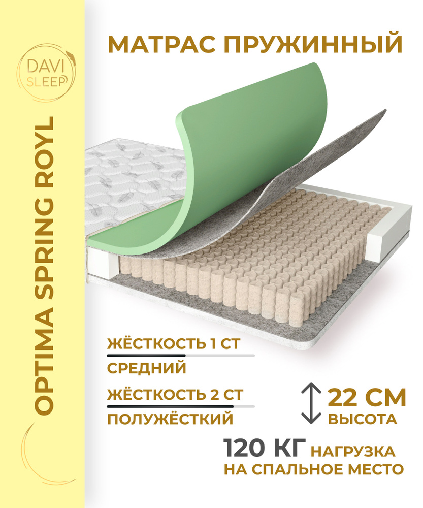 DAVI SLEEP Матрас Optima Spring Royl, С зональным пружинным блоком, 125х180 см  #1