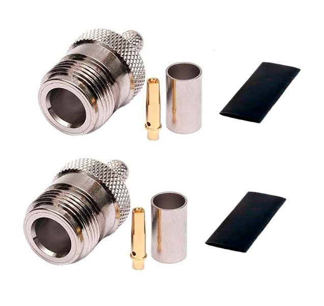 Разъем N female (мама) гнездо 2шт для кабеля RG58 с термоусадкой N-211 ...