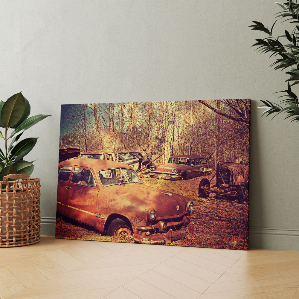 Картина на холсте Старая ржавая машина в лесу 30x40 см. Интерьерная, на  стену. - купить по низкой цене в интернет-магазине OZON (889898843)