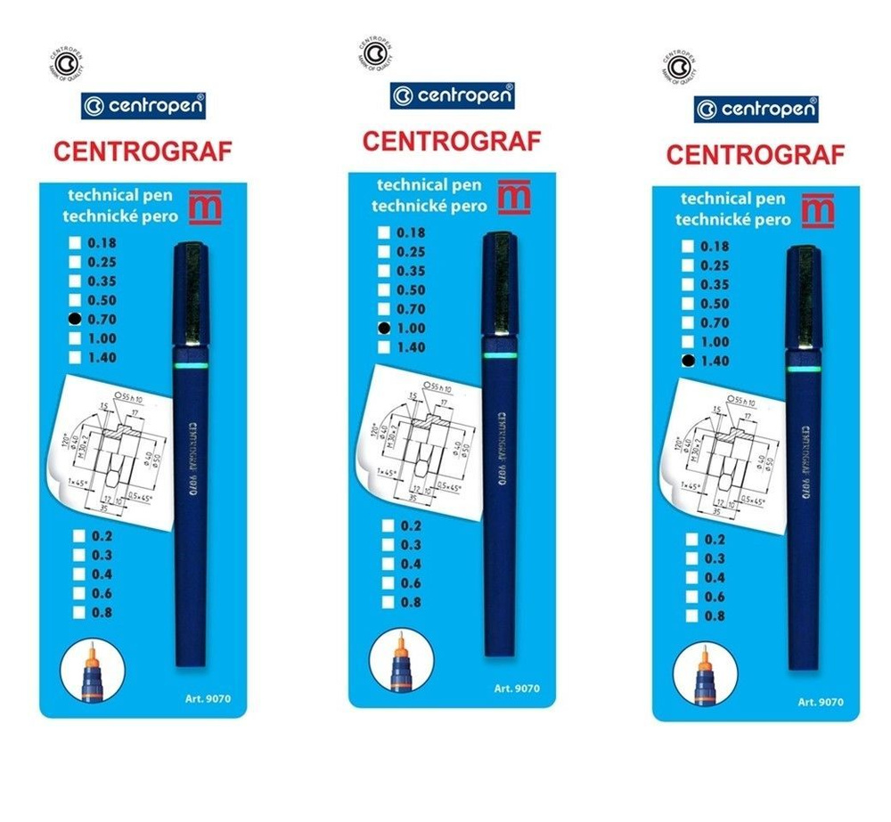 Рапидограф Centropen, 3 штуки 0,7; 1 и 1,4 мм. #1