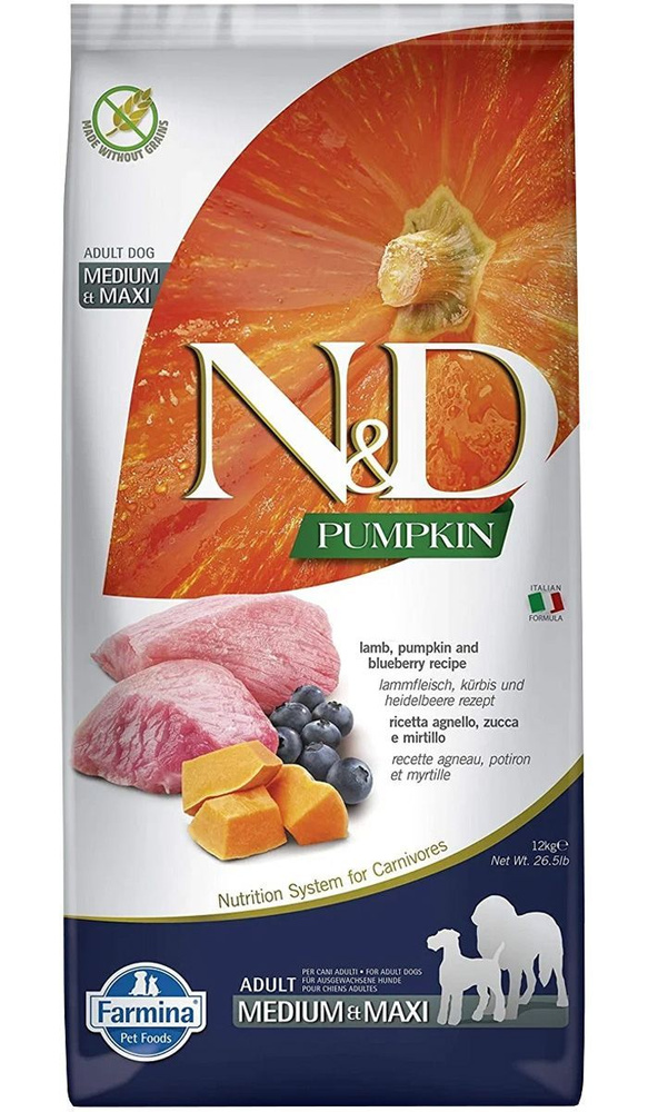 Сухой корм FARMINA DOG N&D GRAIN FREE PUMPKIN ADULT MEDIUM & MAXI LAMB ...