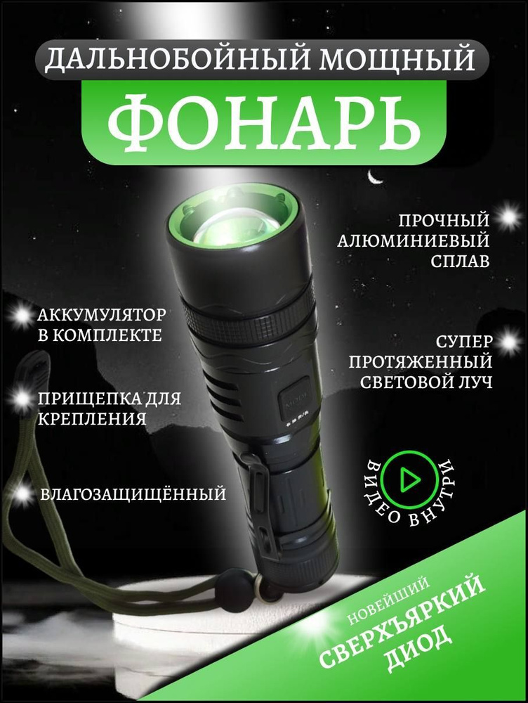 Фонарь тактический туристический яркий с прищепкой белый лазер - купить ...