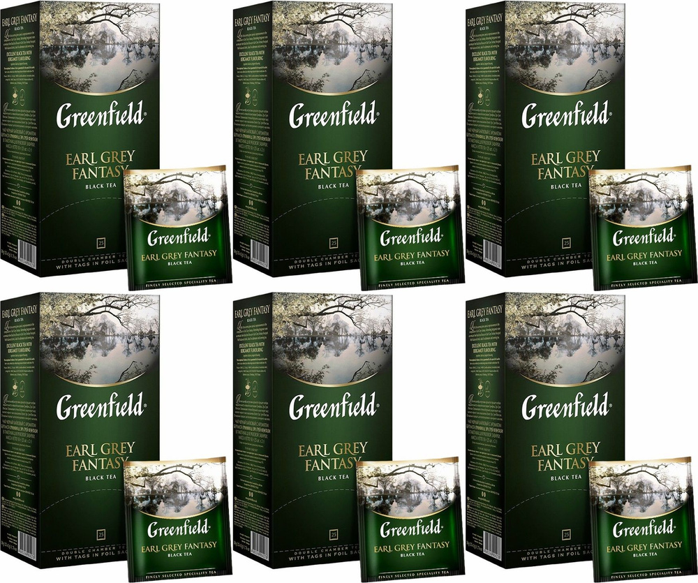 Чай черный Greenfield Earl Grey Fantasy в пакетиках 2 г 25 шт, комплект: 6 упаковок по 50 г  #1