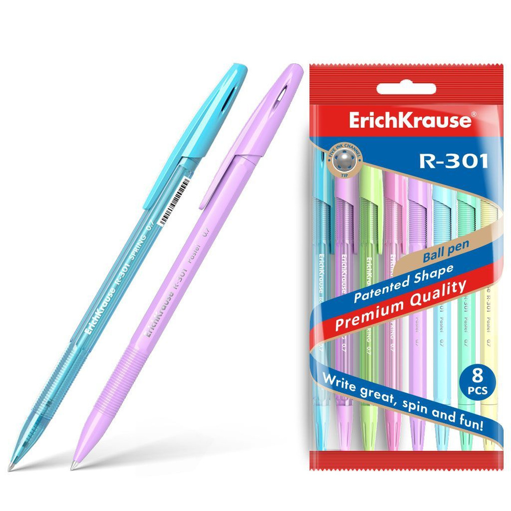 Ручки шариковые ErichKrause R-301 Pastel Stick, синяя 0,7мм, набор по 8 шт  #1