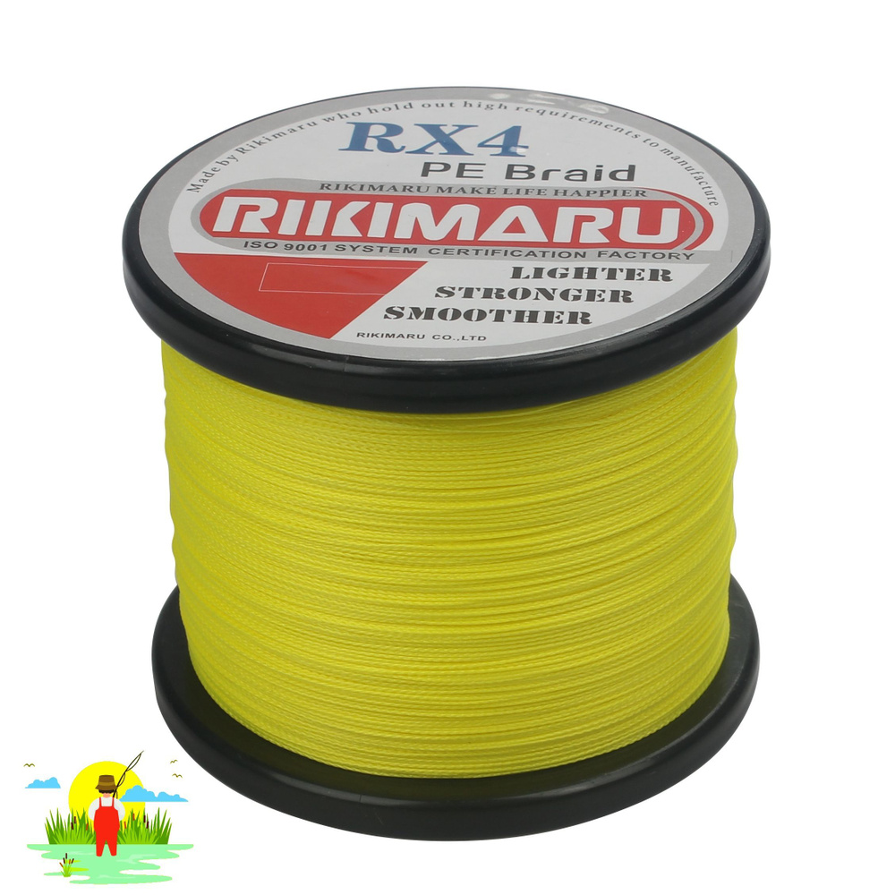 Плетеный шнур RIKIMARU RX4 PEx4 / 0.12мм, 8.2кг, Flou Yellow, 500м, / Леска плетенка для рыбалки  #1