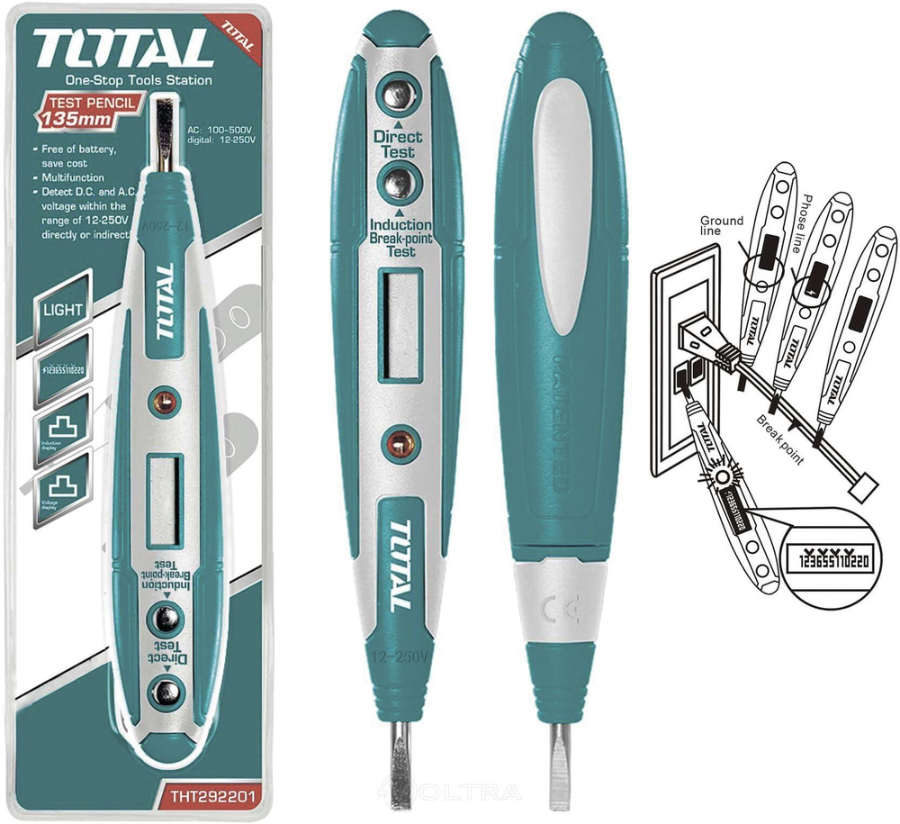 Отвертка индикаторная цифровая, тестер напряжения, пробник AC 100-500V ...