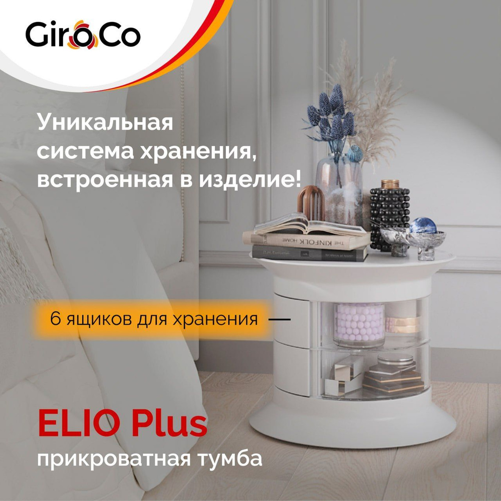 Тумба прикроватная с 6 ящиками GiroCo Elio Plus 49х49х41 см, белая/прозрачная, круглая, пластиковая, #1