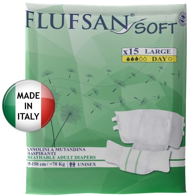 Подгузники для взрослых FLUFSAN Soft (L) Дневные, объем в бедрах 115-150 см 15 шт, для лежачих больных, #1