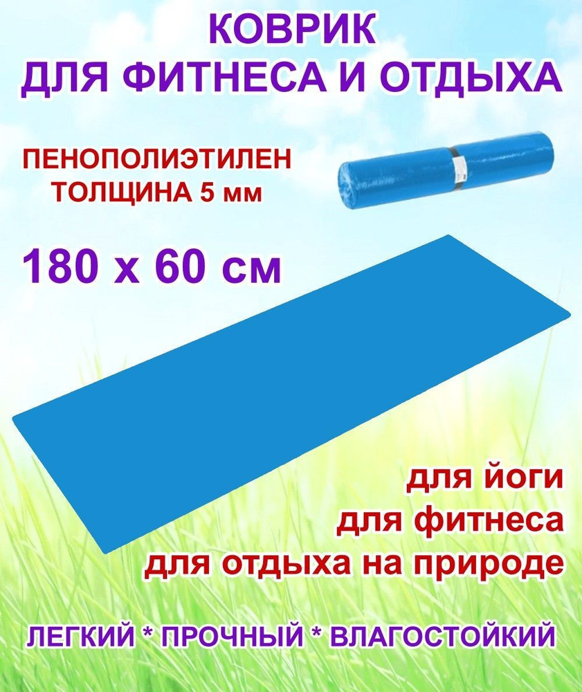 Коврик туристический в рулоне, пенополиэтилен, для фитнеса и отдыха, 1800 х  600 х 5 мм, 1 шт, голубой - купить с доставкой по выгодным ценам в  интернет-магазине OZON (1038292386)