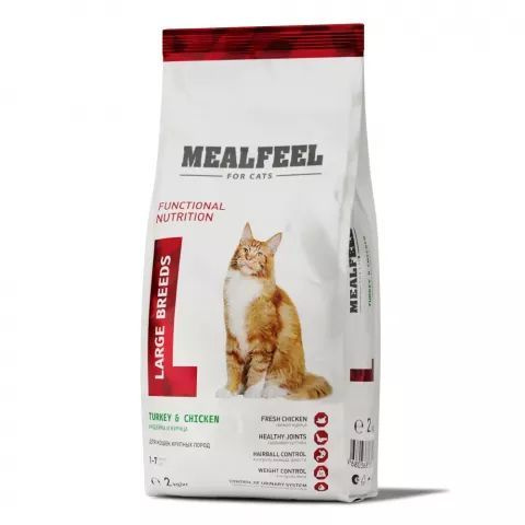 Mealfeel Корм сухой для взрослых кошек крупных пород, с индейкой и курицей, 2 кг  #1