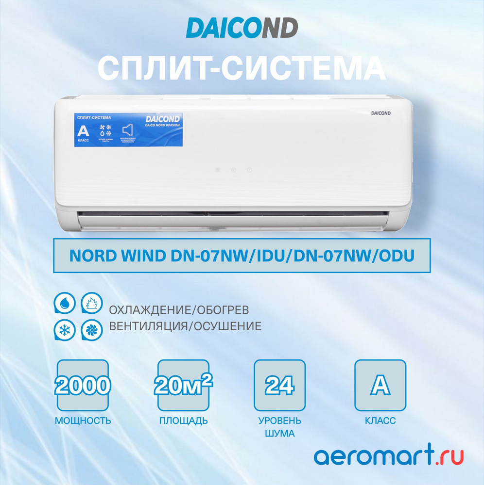 Сплит-система кондиционер настенный DAICOND NORD WIND DN-07NW для помещения  до 20 кв.м