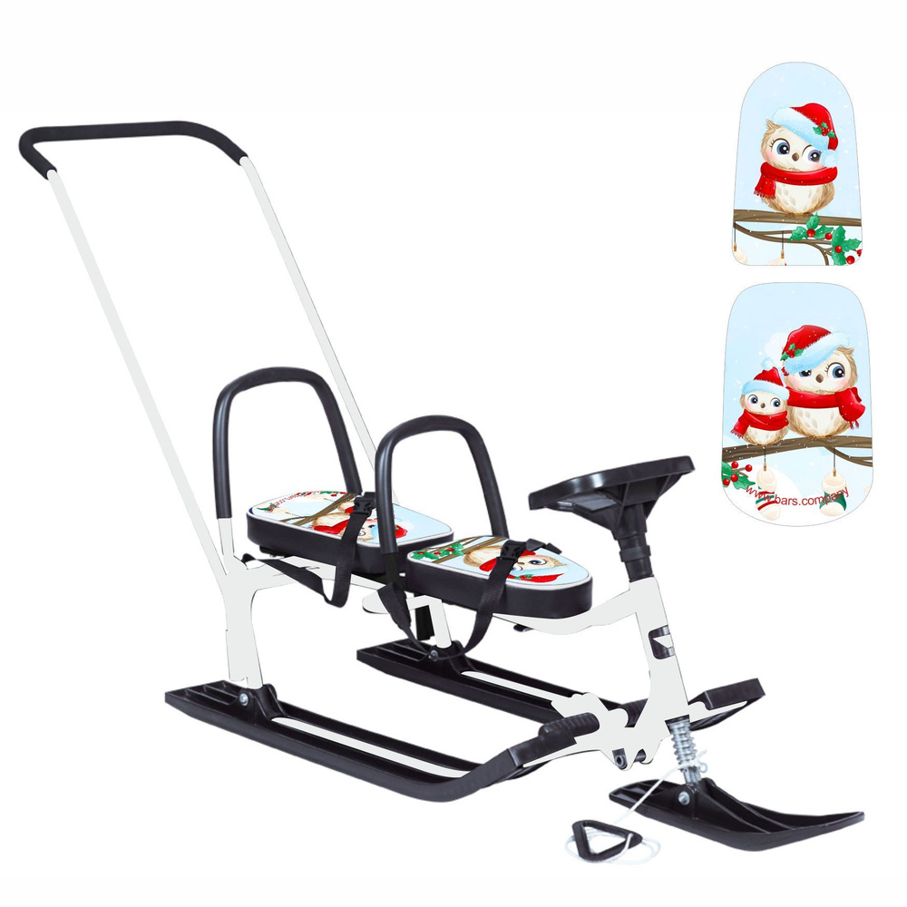 Снегокат 505 высокий SNOWKAT TWINS BABY PUSH для двоих, с 2 склад спинк. П-обр толкат. Совы карнавал #1