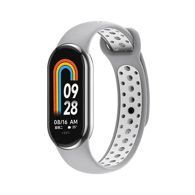 Ремешок силиконовый с перфорацией для Xiaomi Mi Band 8 (серый/белый)