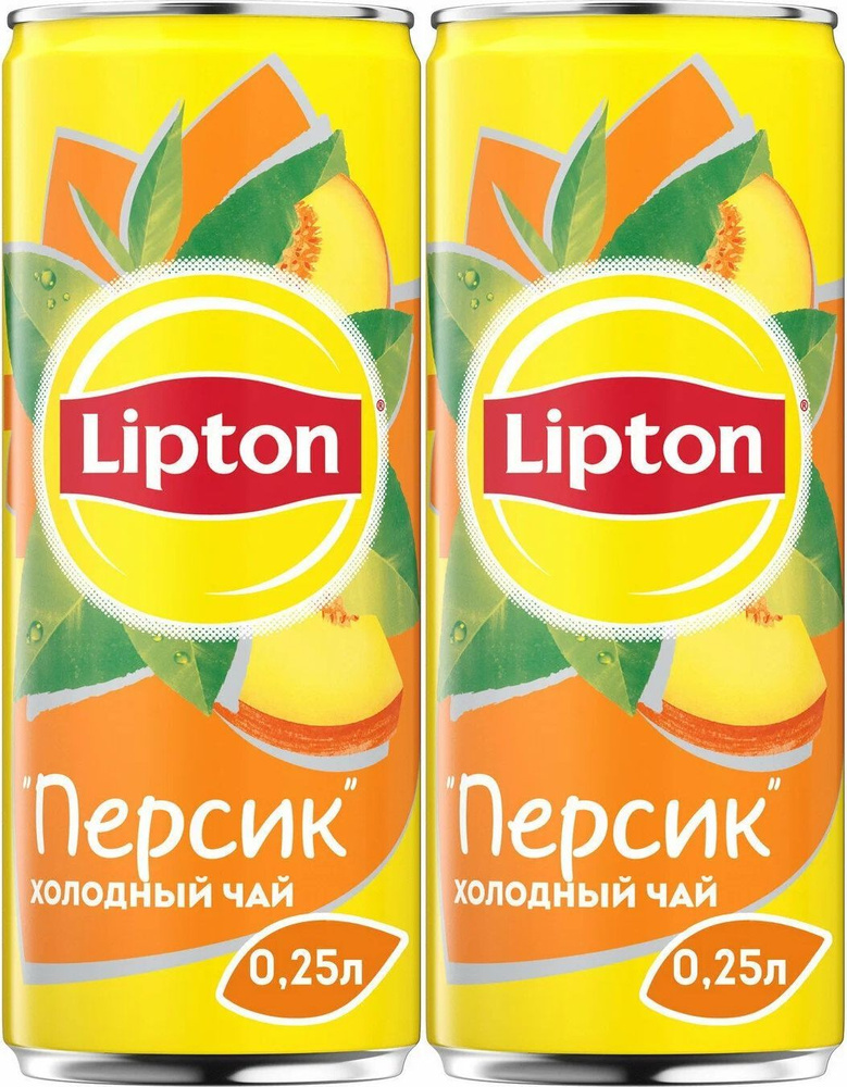 Холодный чай Lipton черный персик 0,25 л, комплект: 2 банки по 250 мл  #1