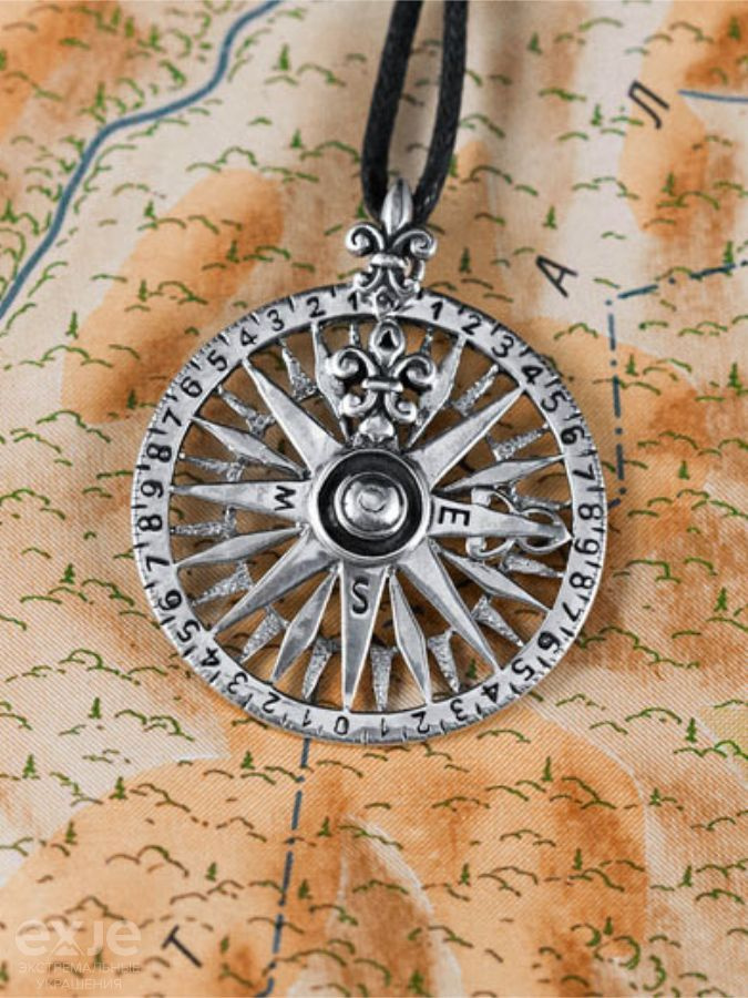 Подвеска серебряная Старинная роза ветров компас путешествия - купить с ...