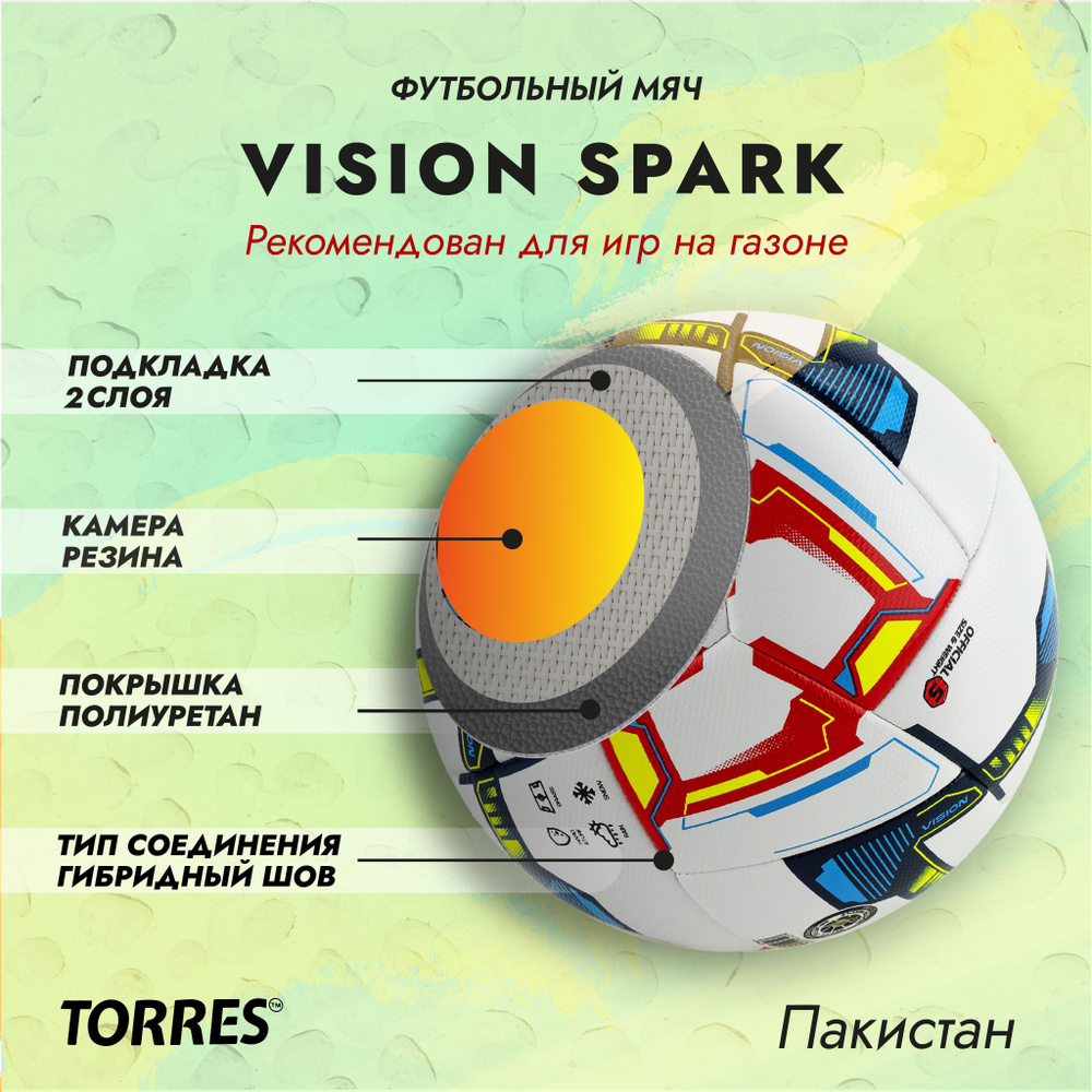 Футбольный мяч TORRES Vision Spark FIFA Basic IMS, 5 размер купить по ...