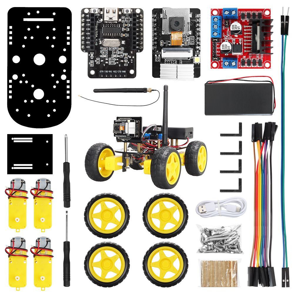 Arduino Набор для сборки 4WD робота - машинки с WIFI на контроллере ESP32 с  камерой и дистанционным управлением (У)