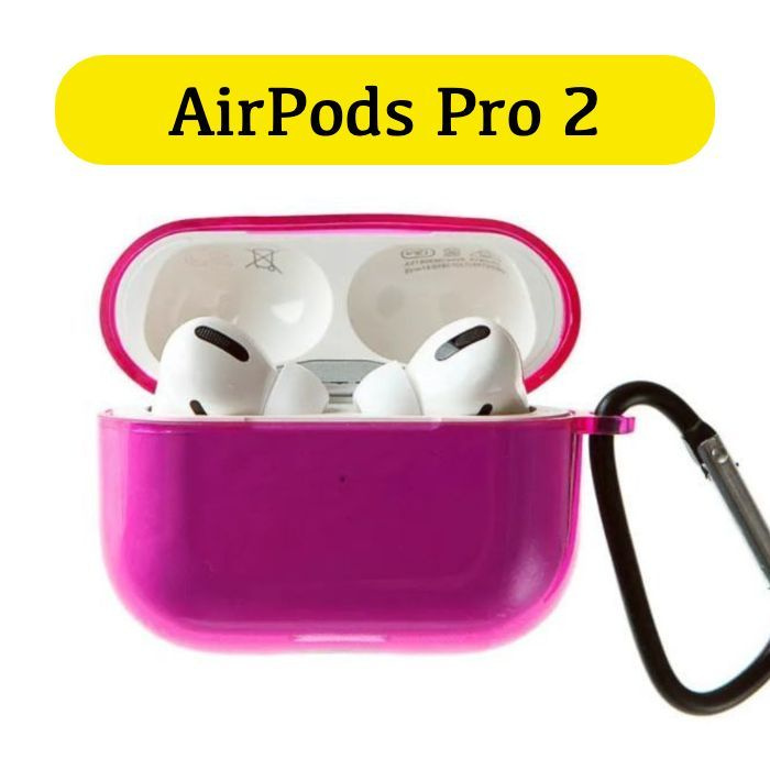 Чехол для AirPods Pro 2 с карабином, фиолетовый полупрозрачный  #1