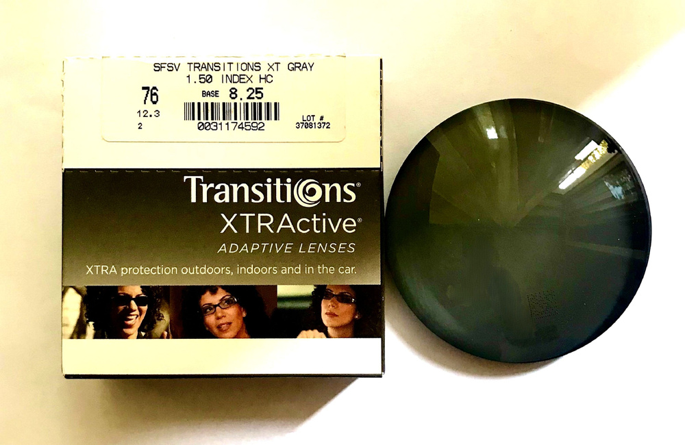 Фотохромная линза Transitions XTRActive диоптрии -9.00 диаметр 76 мм ...