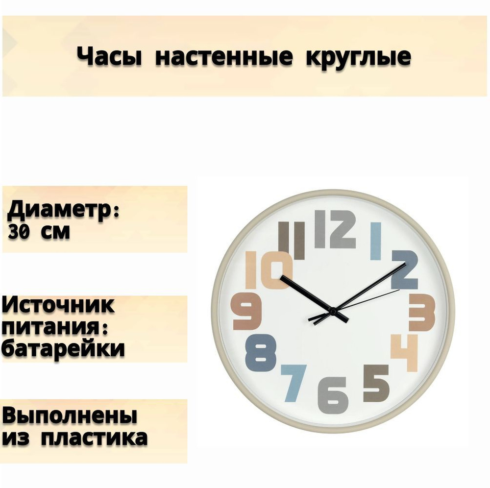 Часы настенные "Цифры", диаметр 30 см, цвет белый, AA, арабская нумерация, стильный, сдержанный дизайн. #1