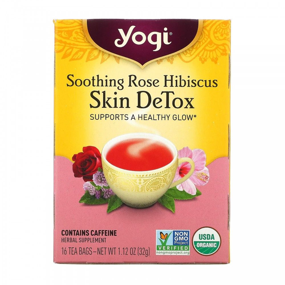 Yogi Tea, Skin DeTox, успокаивающий чай с розой и гибискусом, 16 чайных ...