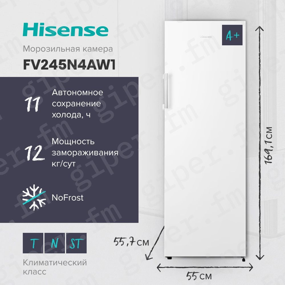 Морозильная камера Hisense FV245N4AW1, 186 л, No Frost, 5 ящиков, белый