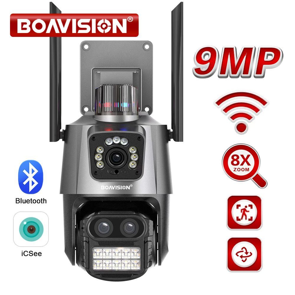 IP камера видеонаблюдения wifi уличная BOAVISION 9 МП PTZ-камера с двумя  экранами 3.6mm+2.8+12mm Три линзы