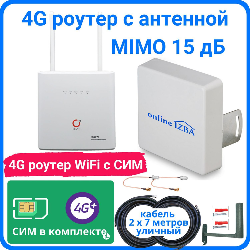 4G роутер WiFi c СИМ картой OLAX AX9 PRO и внешняя антенна MIMO 15 дБ