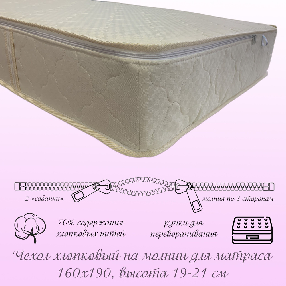 Чехол бежевый для матраса 160х190х19(20,21) съёмный хлопковый (сменный) Ефросиния #1