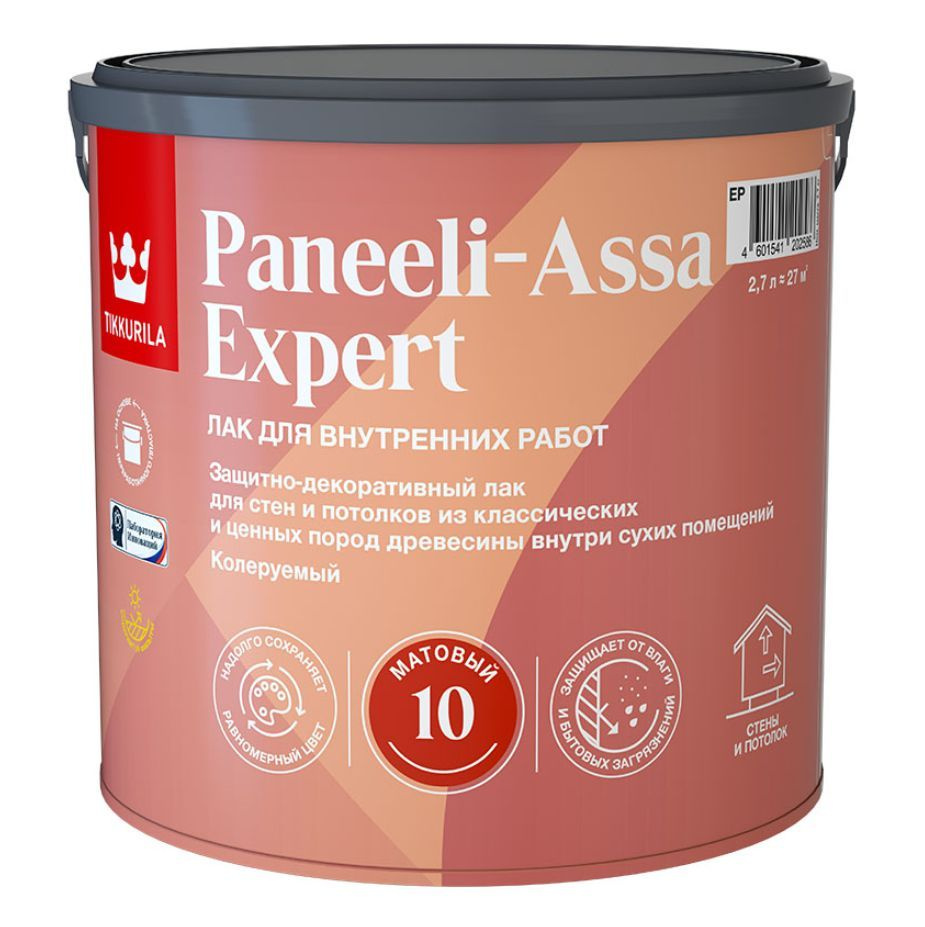Tikkurila Paneeli Assa Expert EP лак для стен и потолков акриловый, полуматовый (2,7л)  #1