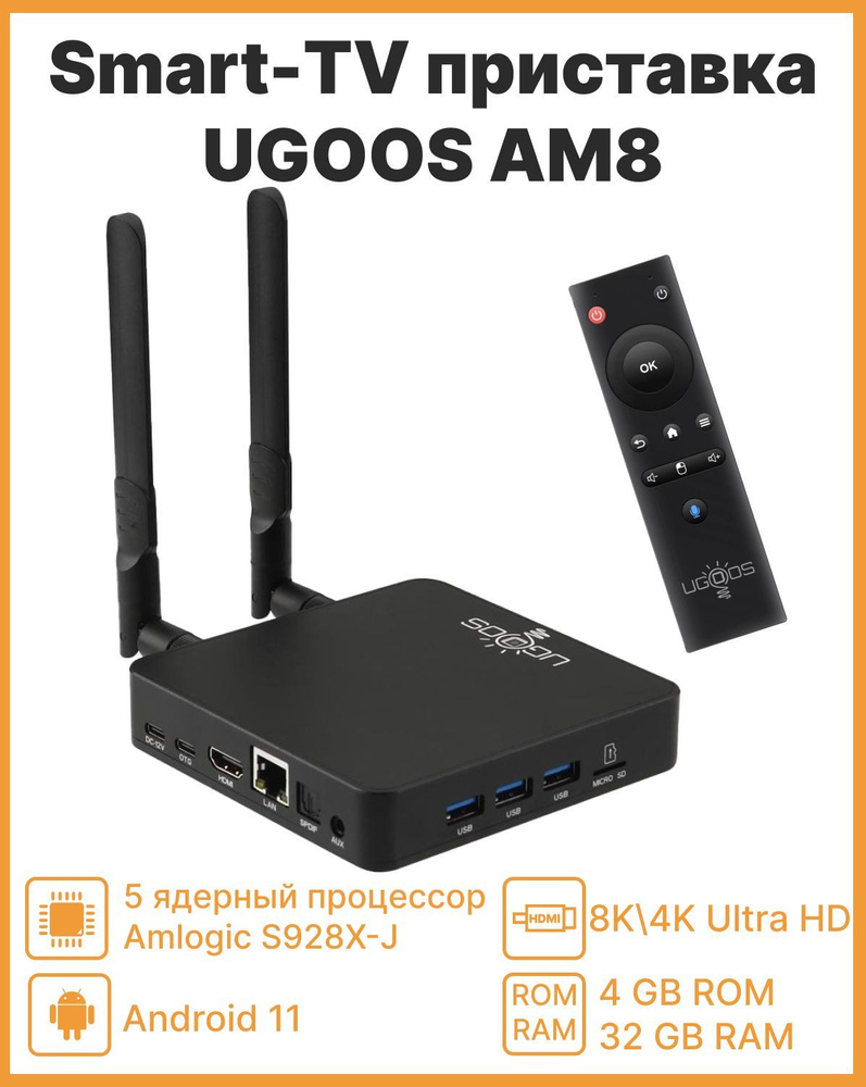 Медиаплеер Ugoos AM, RCA, Оптический аудио (Toslink), 3.5 мм, HDMI, RJ-45  Ethernet, черный матовый, Android купить по низкой цене с доставкой в  интернет-магазине OZON (1172440259)