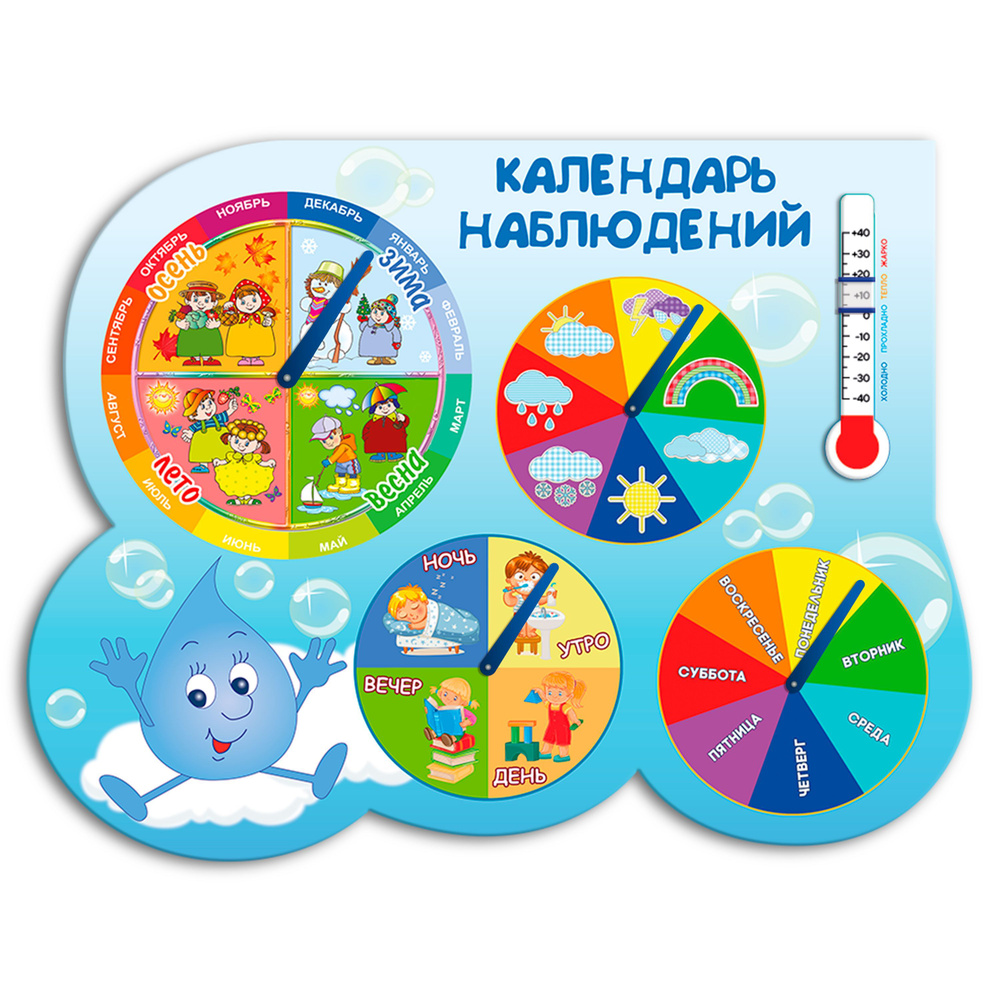 Игровой стенд  Календарь наблюдений КАПЕЛЬКА для детского сада, с  магнитным термометром - купить с доставкой по выгодным ценам в  интернет-магазине OZON (790113065)