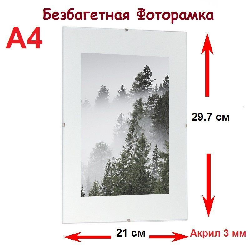 РУРАМ Фоторамка "Безбагетная рамка Клип А4 (21х29.7) акриловое стекло 3 мм", 1 фото  #1