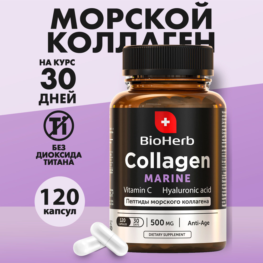 BioHerb Морской коллаген с витамином С и гиалуроновой кислотой, 120 капсул  - купить с доставкой по выгодным ценам в интернет-магазине OZON (1277450453)