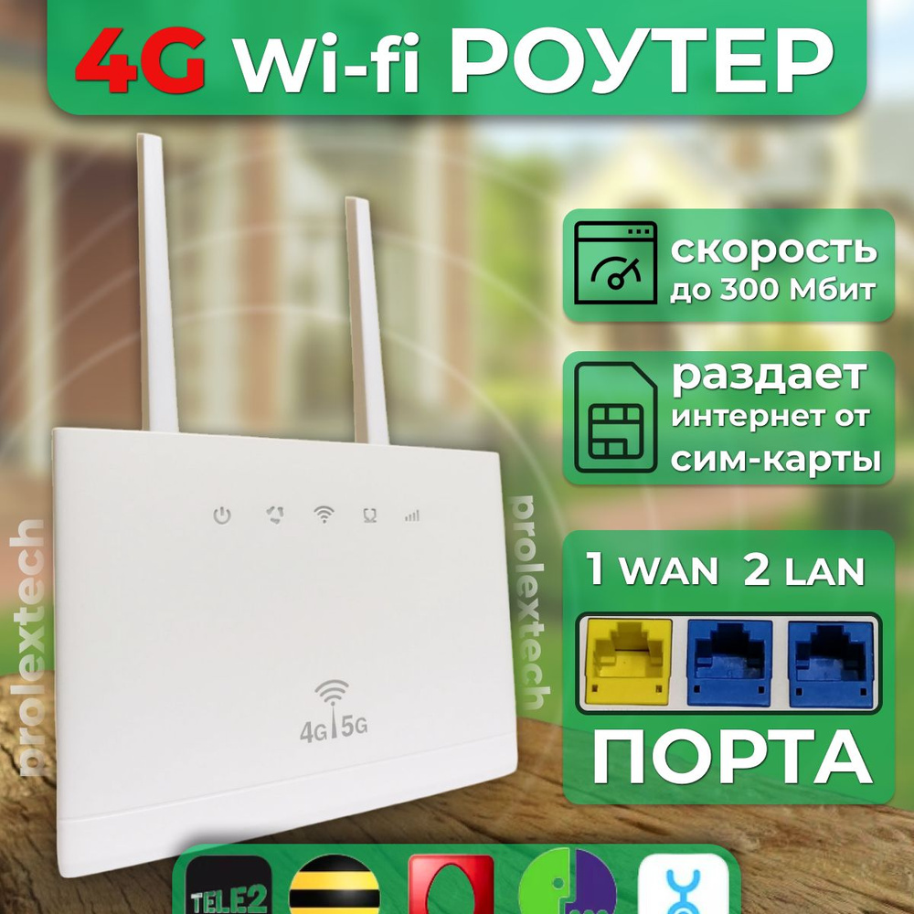 Роутер ProlexTech Wi-Fi 4G с сим картой для дома, дачи, квартиры, белый .